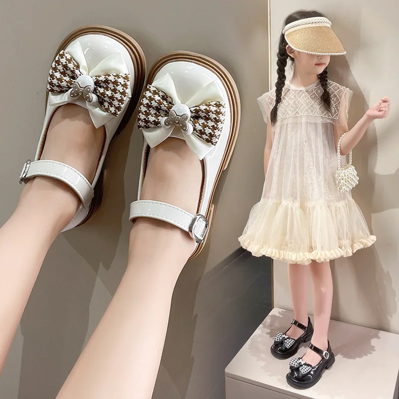 2025 Loafers Girl Leather Shoes Spring Fashion Mary Jane Bow Dance Kids Princess Shoes Flat Heels Children's Dresses Shoe 26-36