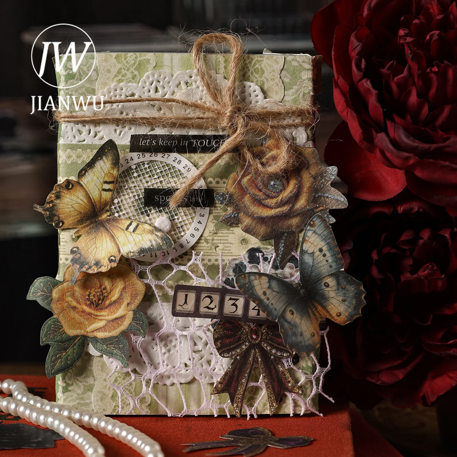 JIANWU Bright and Picturesque Series Vintage Flower Butterfly Bow Landscape Material Collage Sticker Creative Journal Stationery view 3