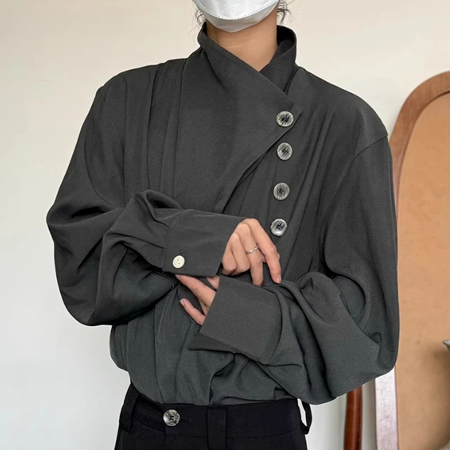 

2025 American retro design niche shirt men's long-sleeved irregular top loose casual shirt
