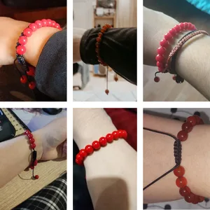 Rot Orangensteinarmband 8 mm natürliches Agat Wassermelone Fackt Wasserstraße Verstellbare Yoga Lucky Armband Armbänder für Frauenschmuck 6 Hauptverkaufsarmbänder mit Orangensteinen - №1