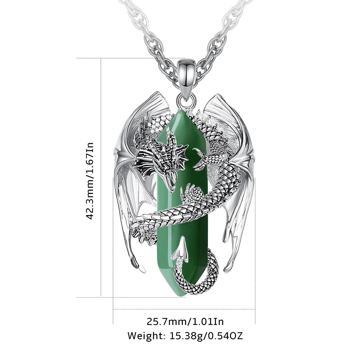 Eudora Dragon Twining Hexagonal Jade Prismatic Necklace Punk Healing Jade Stone Pendant Fine Meditati Jewelry for Women Man Gift