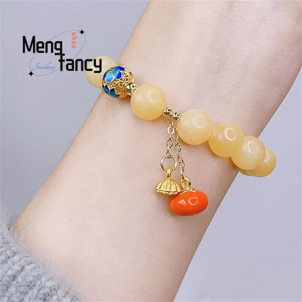 Natural Vintage Chinese Style Beige Jade Bracelet Female Good Persimmon Lianlian Chalcedony Gourd Beaded Popular Fashion Jewelry