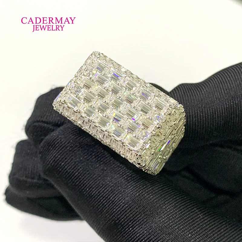 Hiphop Jewelry D VVS Moissanite Square Ring Custom Iced Out Emerald Cut Baguette Cut 925 Sterling Silver Championship Ring Men