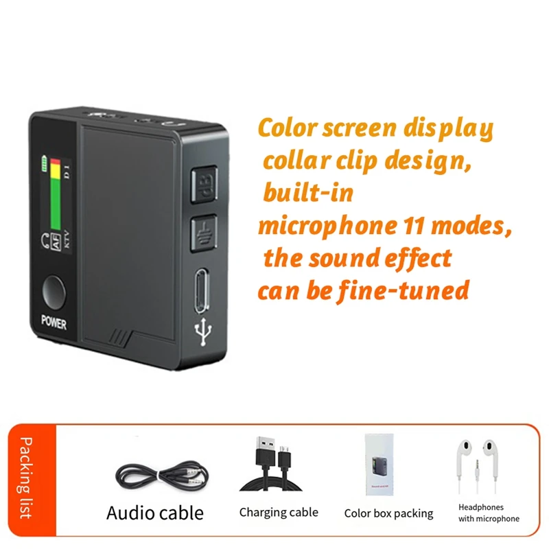 A9 Sound Card Voice Changer+Earphone 11 Sound Effects KTV Mode Male Voice To Female Voice Easy Install For Ios Android Durable