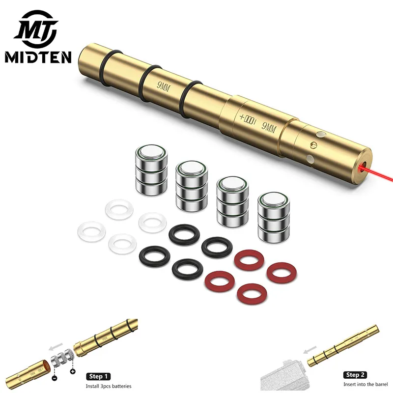 

MidTen Red Laser Bore Sight for 9MM/380ACP/.38SPL/.357MAG End Barrel Compatible with Handgun Rifle Sets of Batteries Spare O-Rin