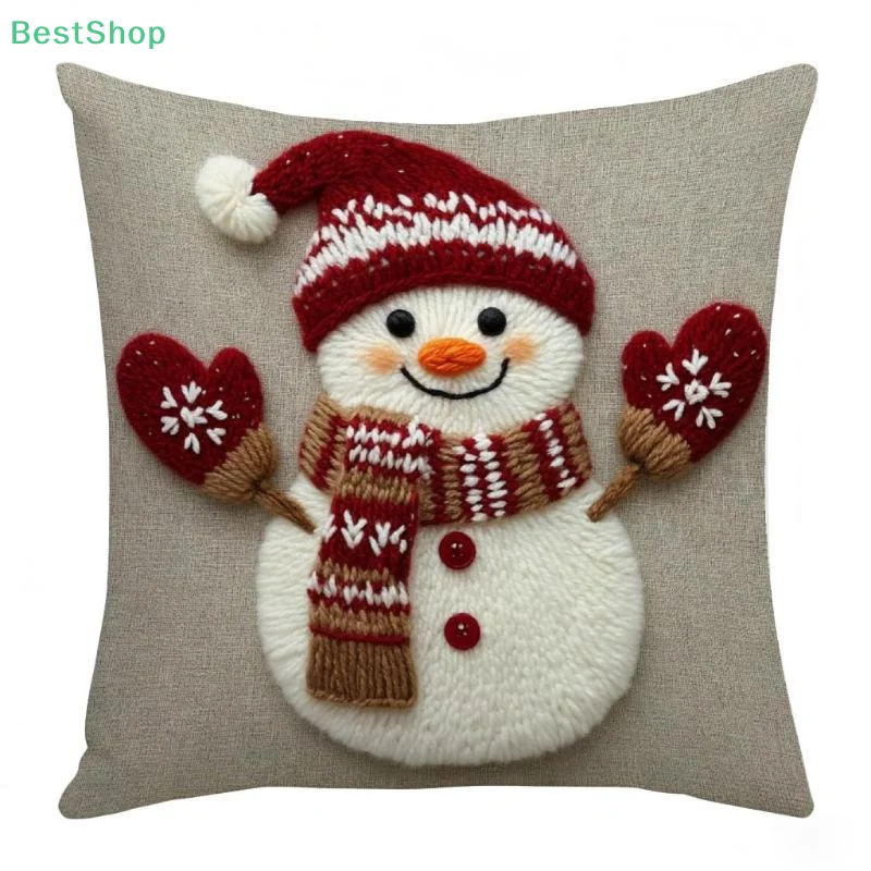 

45cm Grey Red Christmas Pillowcase Cartoon Santa Snowman Elk Sofa Cushion Cover Home Bed Car Decor Merry Christmas