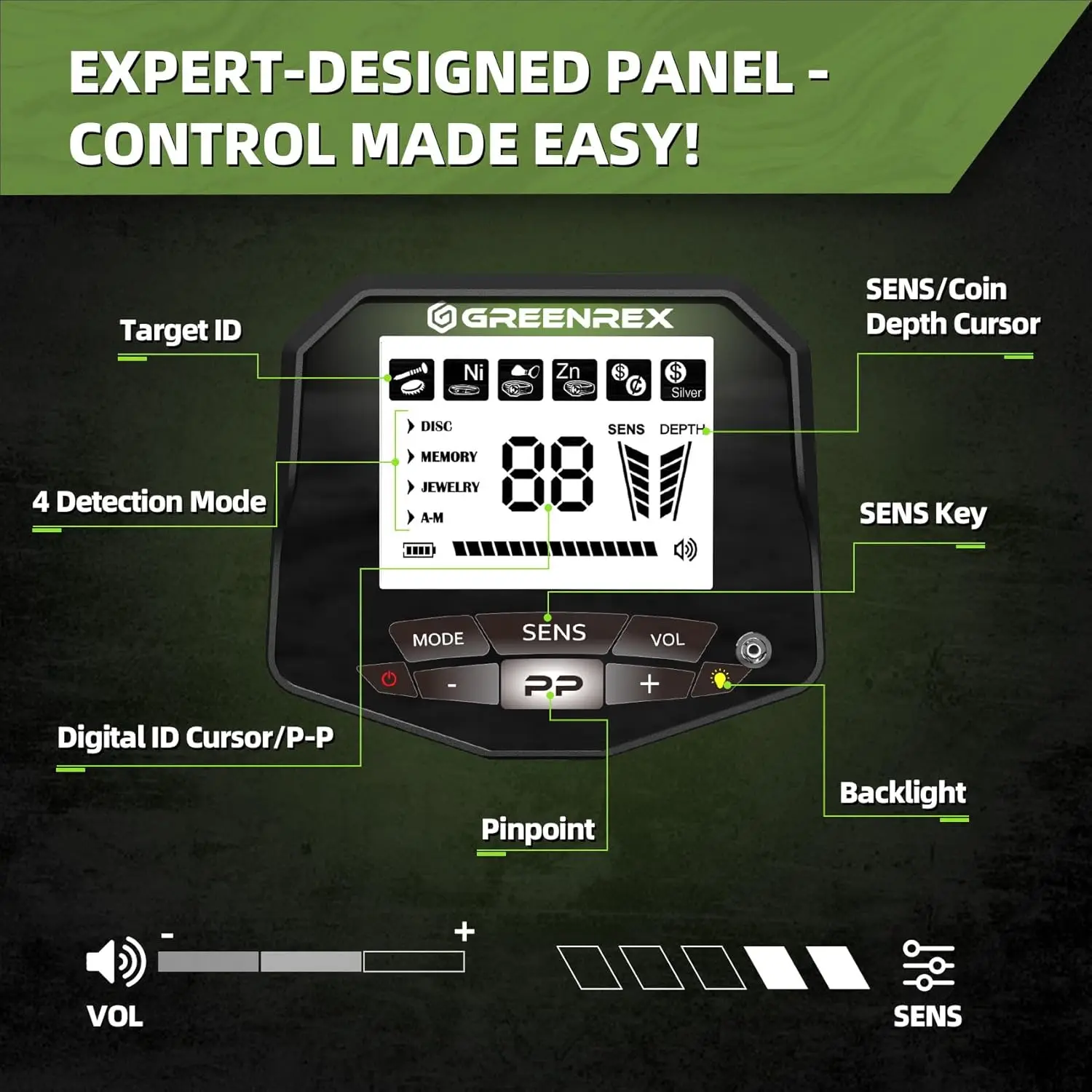 Rilevatore per Adulti Professionale, Impermeabile Pinpoint, Rilevamento Oro e Argento ad Alta Precisione, Uso Subacqueo e Spiaggia, 10'' I