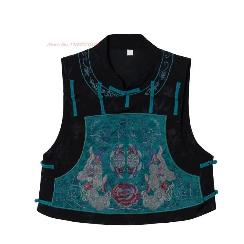 2024 traditional chinese vintage vest satin jacquard vest flower embroidery sleeveless jacket vintage hanfu tops retro waistcoat