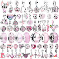 New Pink Series Bus Murano Glass Flowers Hearts Clip Charm Beads Fit Original European 925Silver Bracelet DIY Women Jewelry Gift