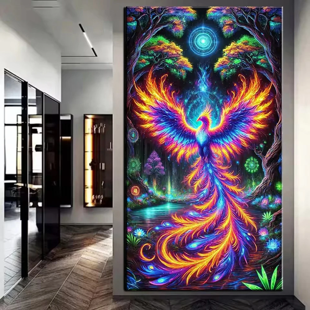 Colour Blue Falying Phoenix DIY Large Size 5d Diamond Painting Cross Stitch Kits Fantasy Tree Embroidery Mosaic Art for Adults