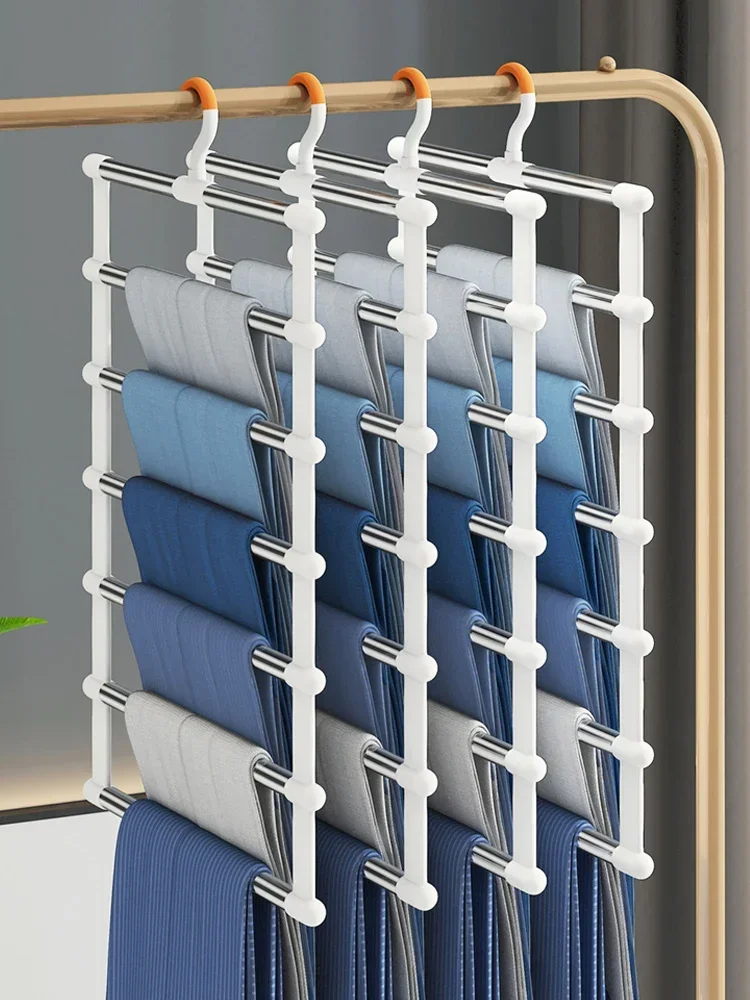 6/8 Layers Stainless Steel Trouser Hanger Magic Pants Rack Space Saving Clothes Organizer Foldable Wardrobe Hanger Storage