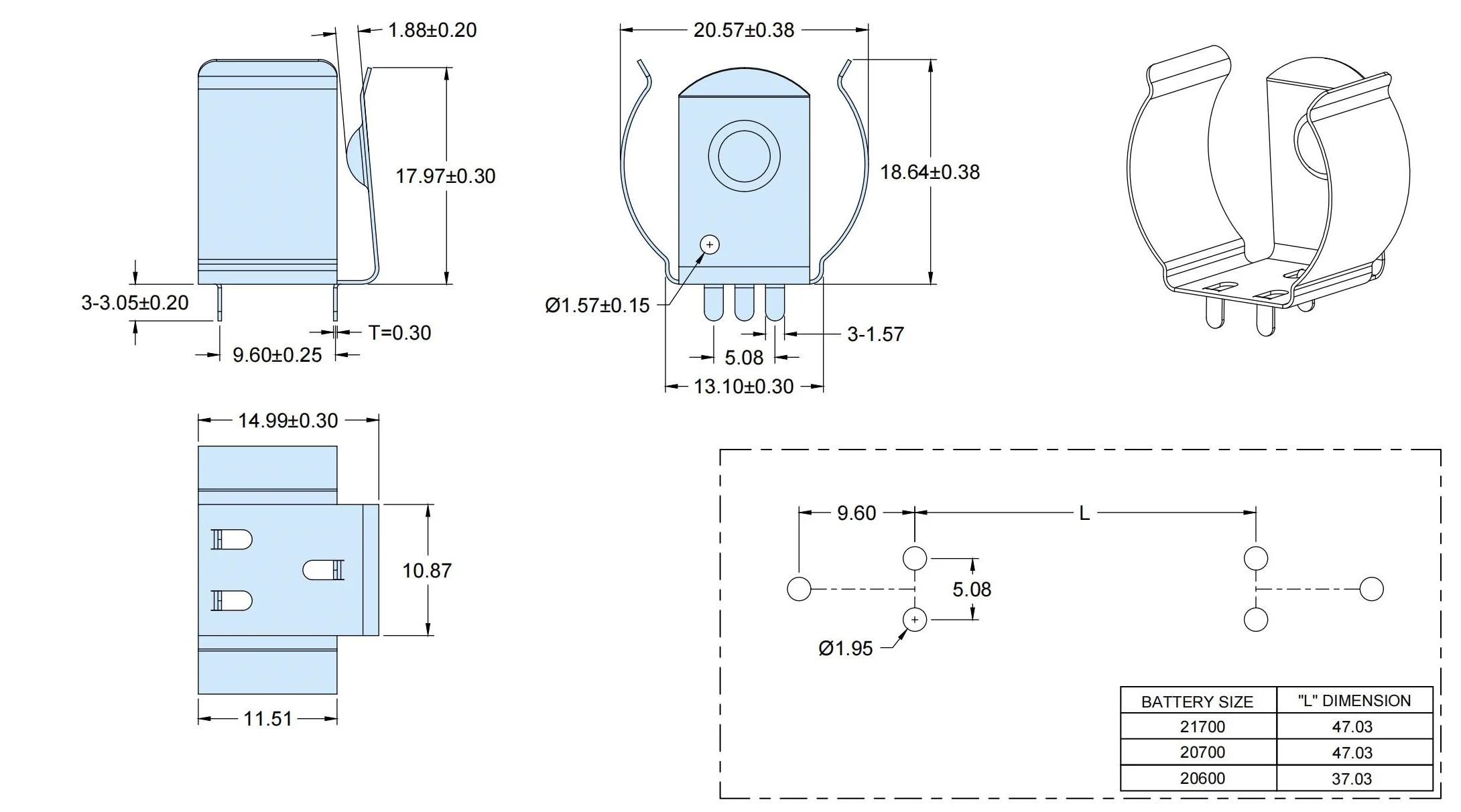 Replacement of 247 Battery Clip THM 20700, 21700 Battery Clip 21700 Battery Holder