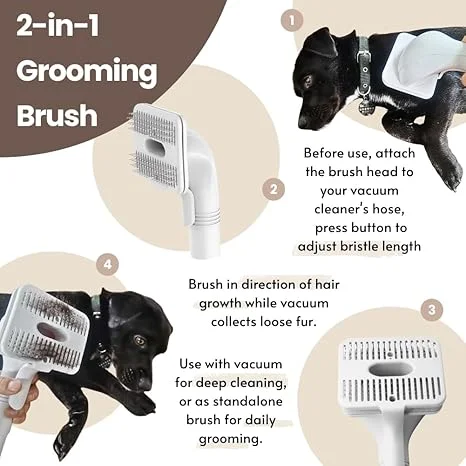 فرشاة التنظيف الذاتي للحيوانات الأليفة للتساقط - العناية بالتدليك للكلاب/القطط، تعمل مع مكانس 32 مم و35 مم، شعر طويل/قصير