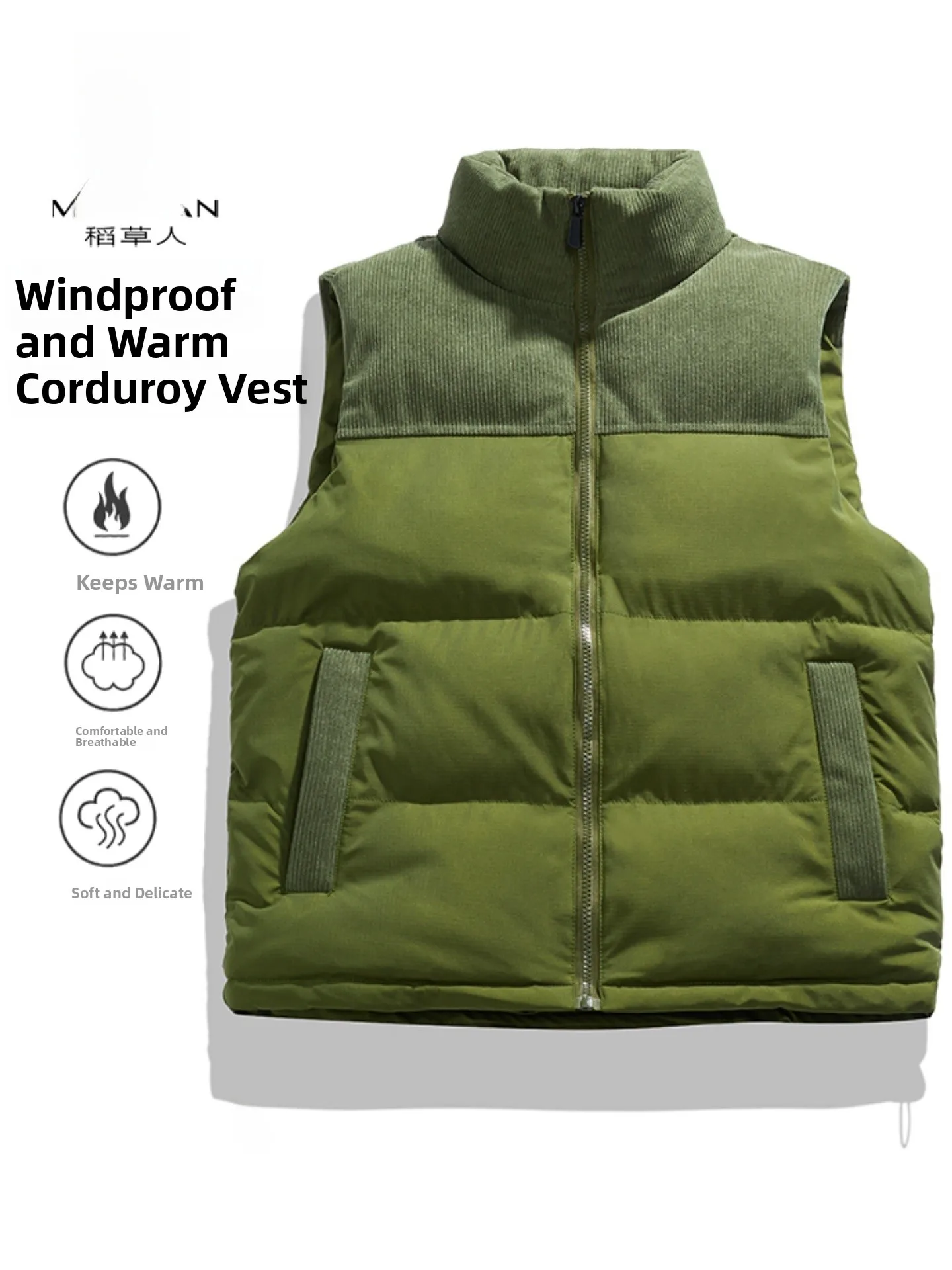 

Thiened Cotton Jaet Vest Men's Winter New Sle Stand Collar Velvet Warm Coat Large Size Casual Faion Trendy