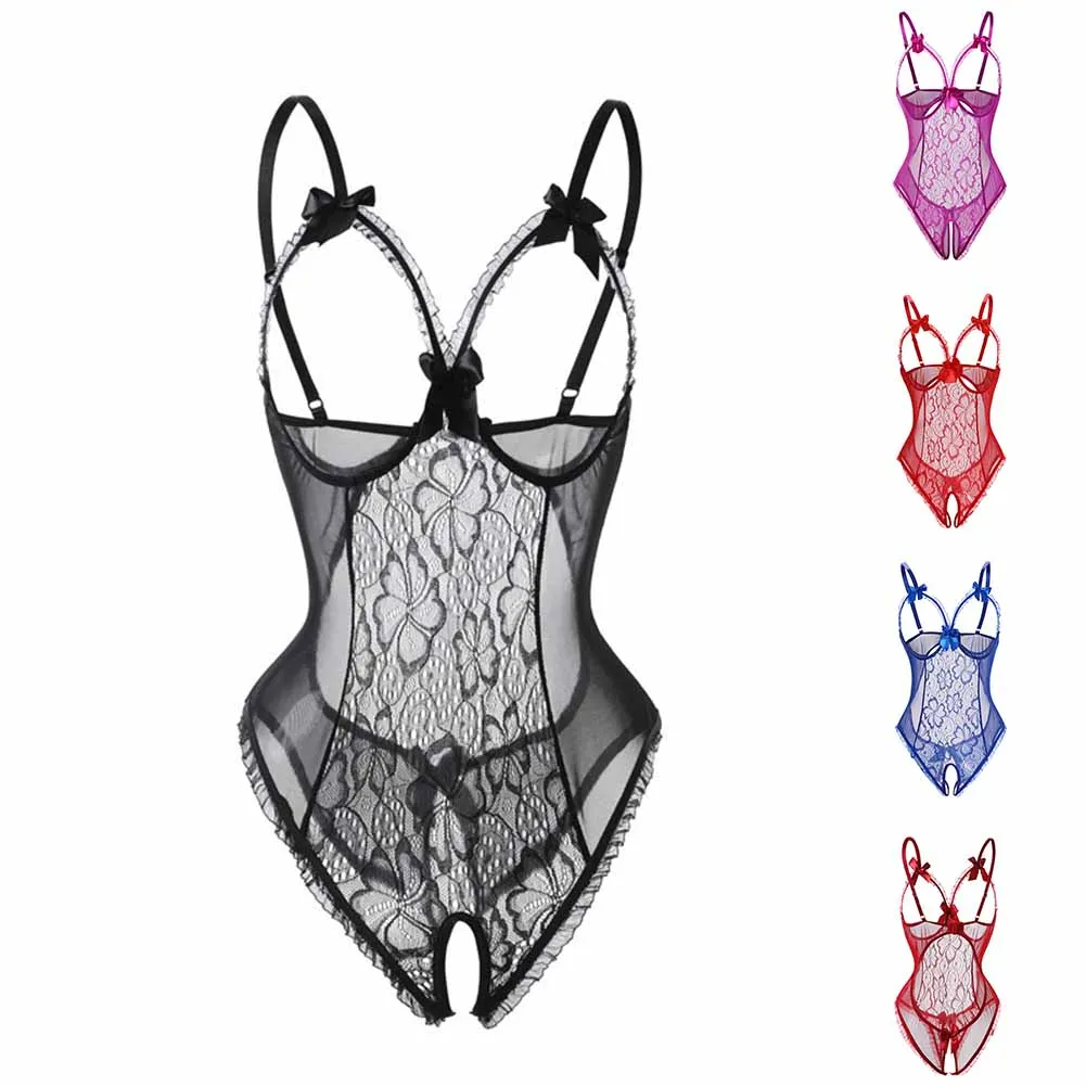 المرأة مثير الملابس الداخلية الحمالات الدانتيل إغراء جوفاء مثير سليم بذلة مفتوحة المنشعب Bodycon تنفس الملابس الداخلية #5