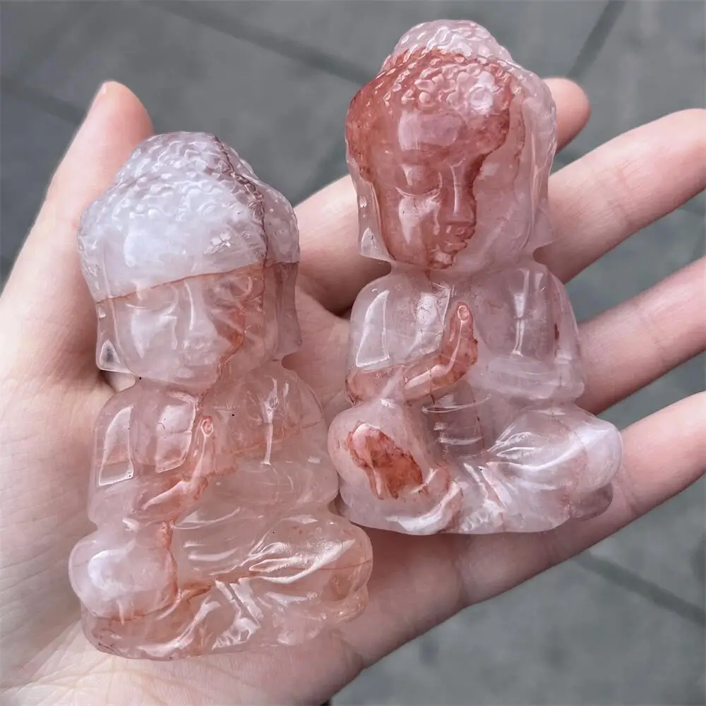 1pcs Natural Red Fire Quartz Hematoid Buddha Carving Healing Fengshui Stone - Unique Holiday Craft Gift for Home Decor