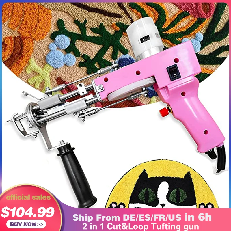 Tufting Gun 2in1 Pink Electric Carpet Tufting Gun Weaving Flocking Machine Embroidery Machine Both Can Do Cut and Loop Modes