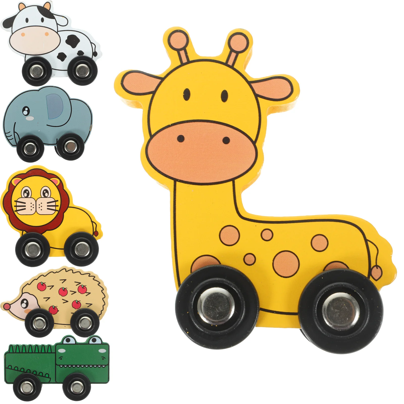 6 Pcs Children's Wooden Car Colorful Train Toys Kids Animal Cars Early Education Supply Toddler For Toddlers