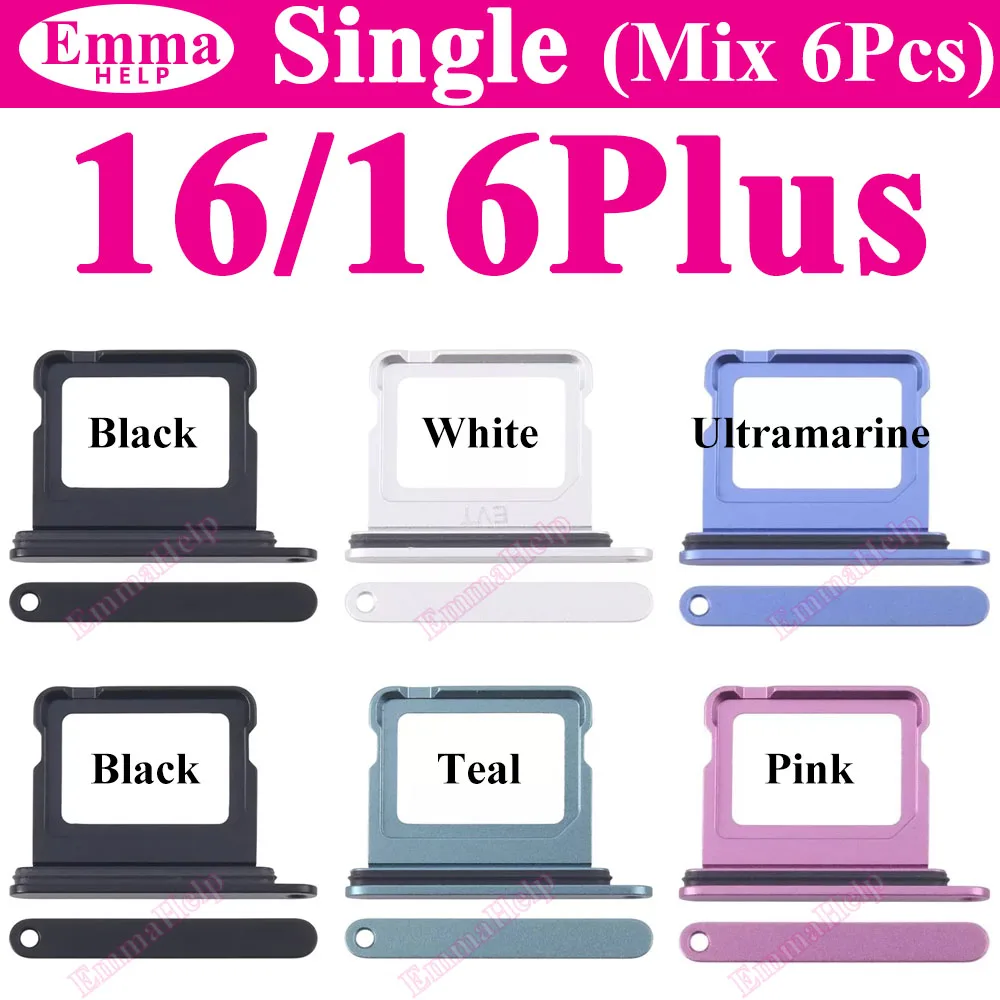 6Pcs SIM Card Tray For iPhone 16 15 13 Pro Max 12 11 14 Plus Single Card Slot drawer Holder Chip Tray Sim Card Reader Socket Mix image 2
