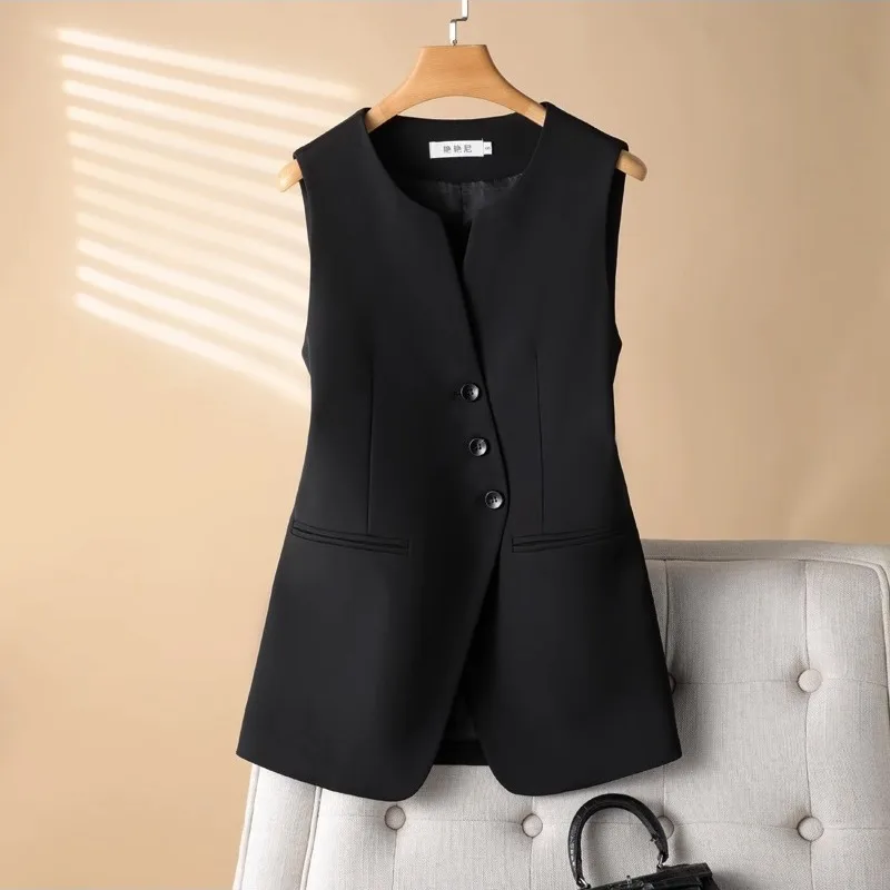 

2024 Fashion Women Spring Autumn V-neck Suit Vest Female Casual Loose Waistcoat Ladies Solid Color Sleeveless Jacket W770