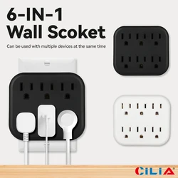 6 Outlet Extender Grounded Wall Adapter, With 3 Prong Power Outlet Splitter Grounded Wall Label 15A/125V/1875W
