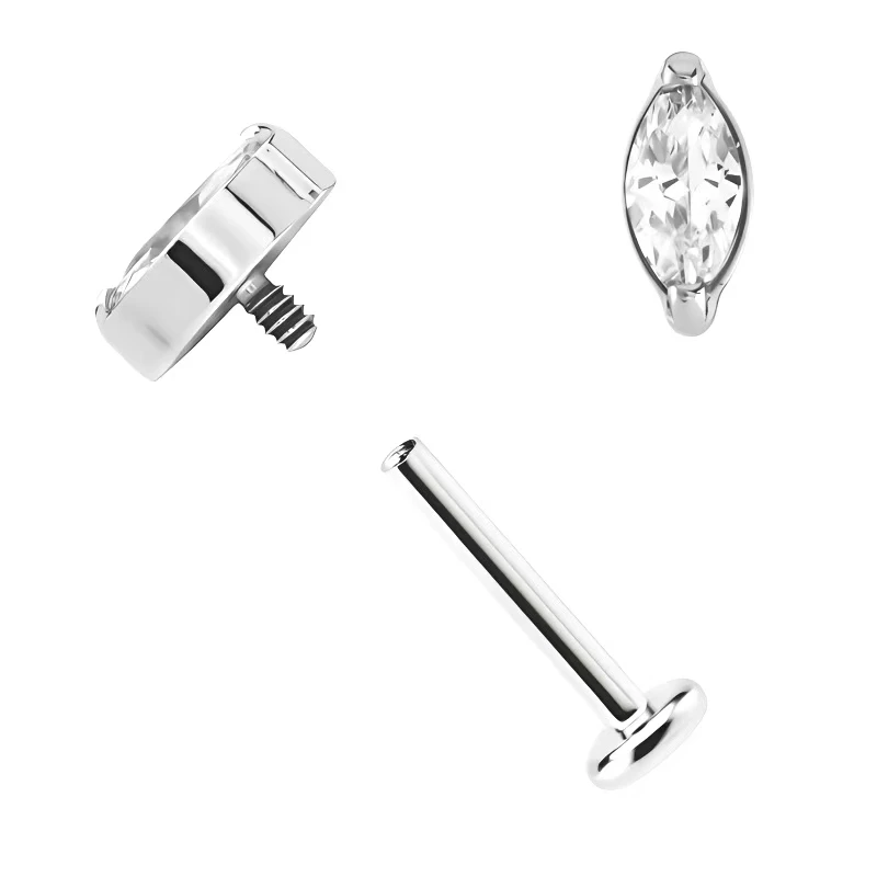 Титановый одинарный крошечный маркиз ASTM F136 CZ 16G, с внутренней резьбой, с плоской спинкой, для губ, завитка ушной раковины, пирсинг для губ, ювелирные изделия