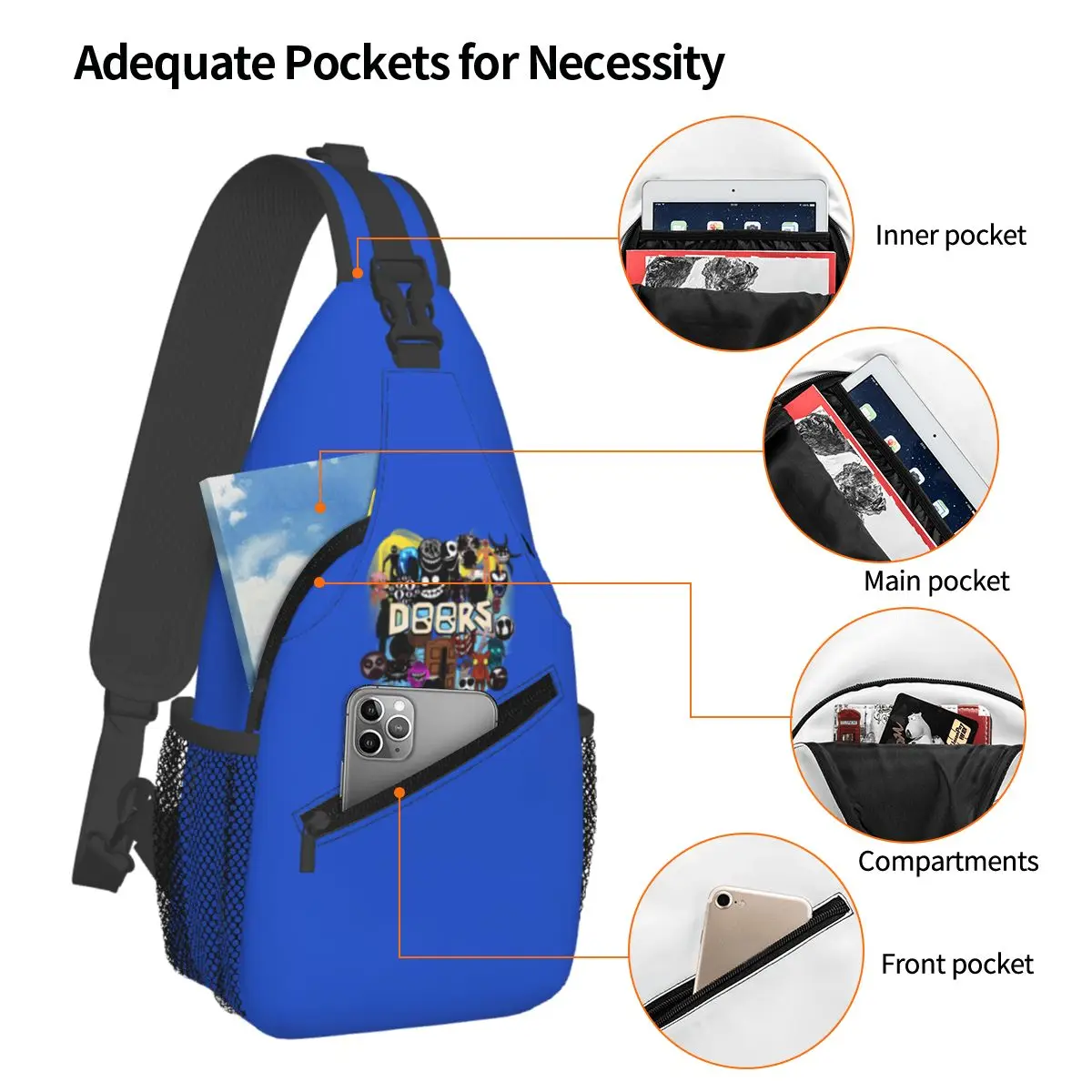 Doors All The Entities New Doors Game Update Chest Bag Men Sling Crossbody Backpack Chest Bag Travel Hiking Daypack Shoulder Bag