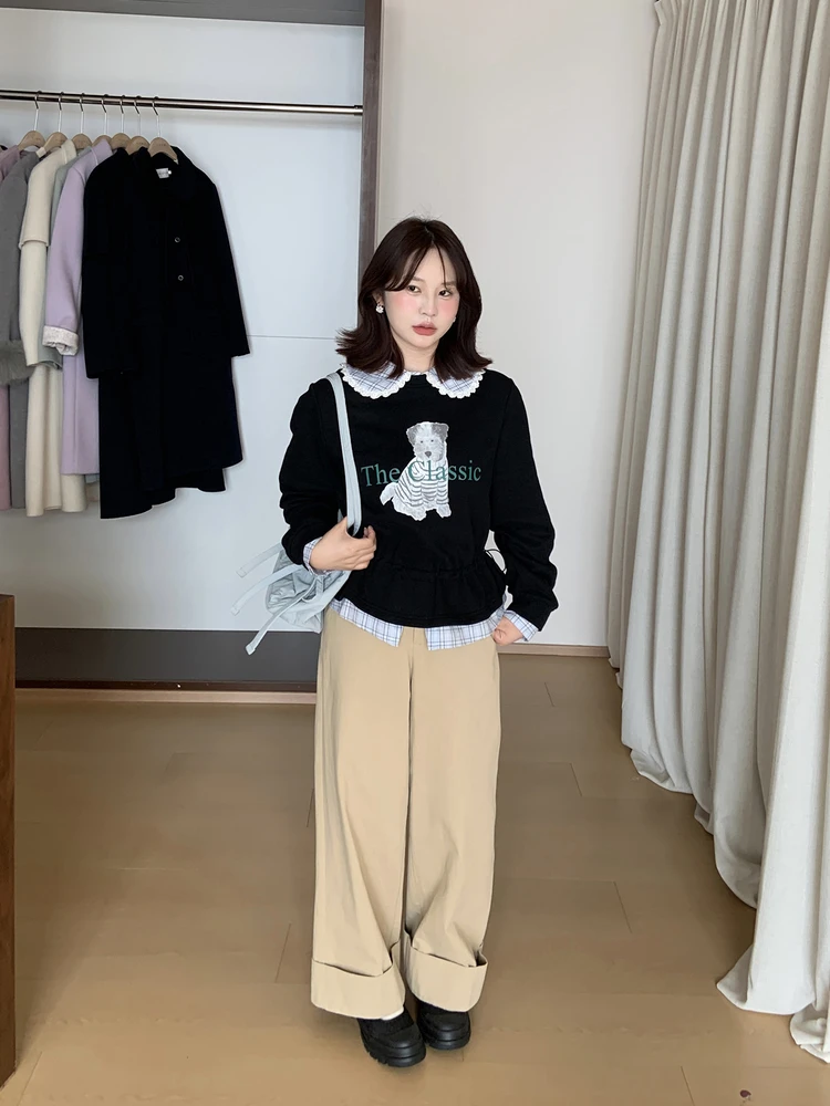 

Корейская толстовка с принтом в стиле пэчворк, имитация двухслойного дизайна, женская, осенне-зимняя, свободного кроя, дышащий хлопок...