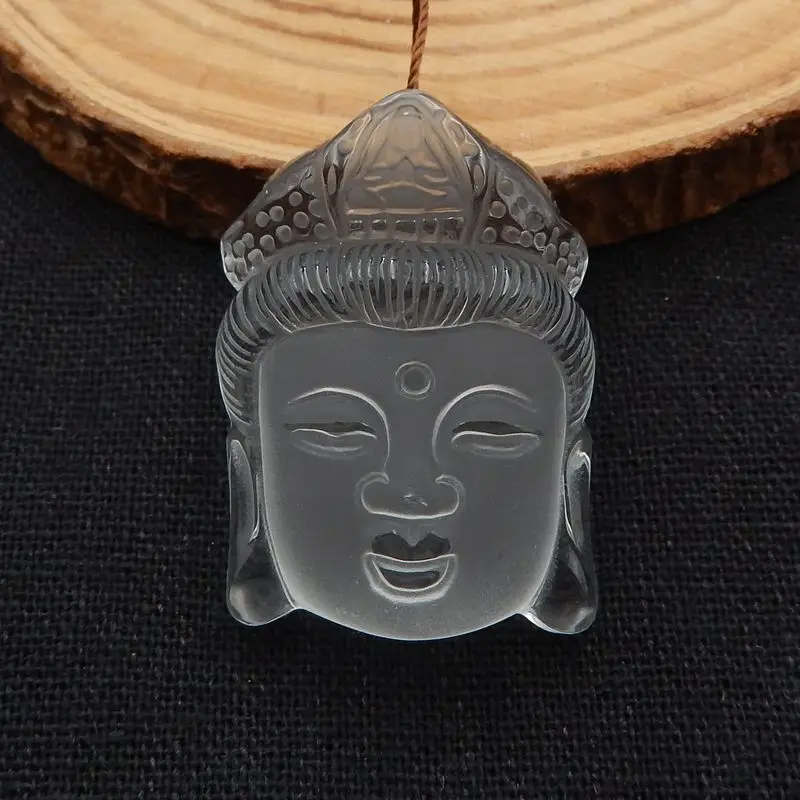 

Customized Jewelry Natural Stone White Quartz Carved Buddha Head Pendant Bead 37x26x14mm 23g Fashion Necklace Accessories