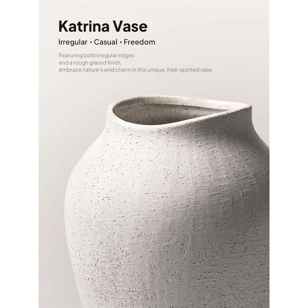 مزهرية سيراميك - مزهرية أرضية كبيرة بطول 13.6 بوصة للقطع المركزية، ديكور منزلي ريفي بسيط لغرفة المعيشة، E