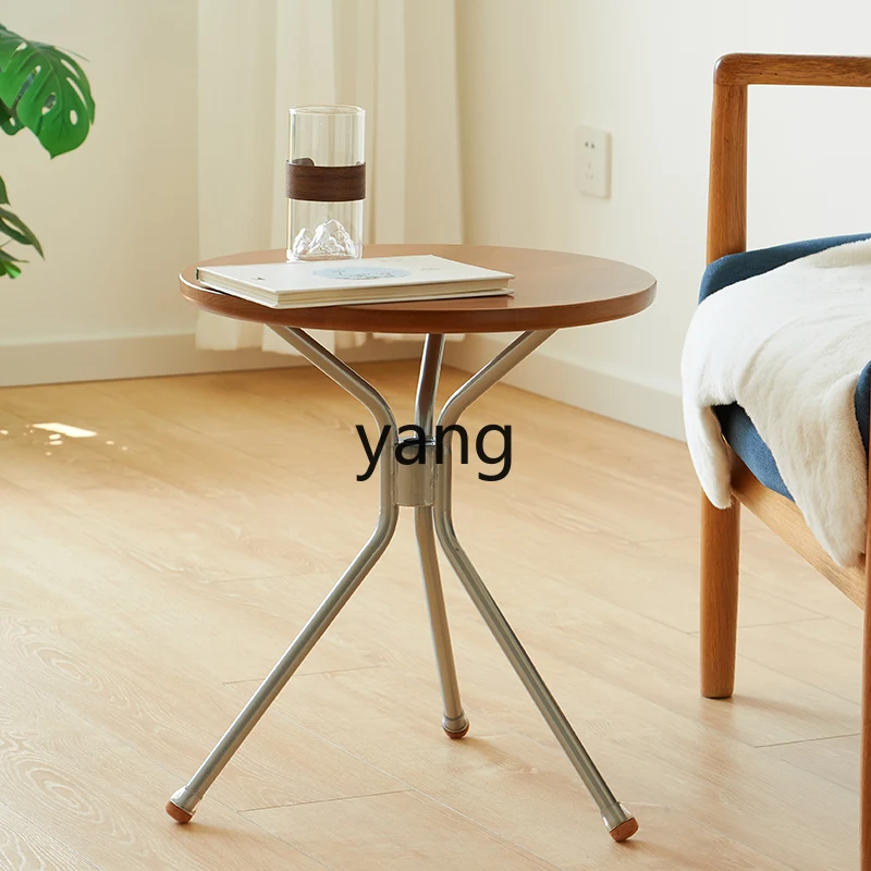 

LMM solid wood sofa edge table tea table medieval stainless steel color black corner table