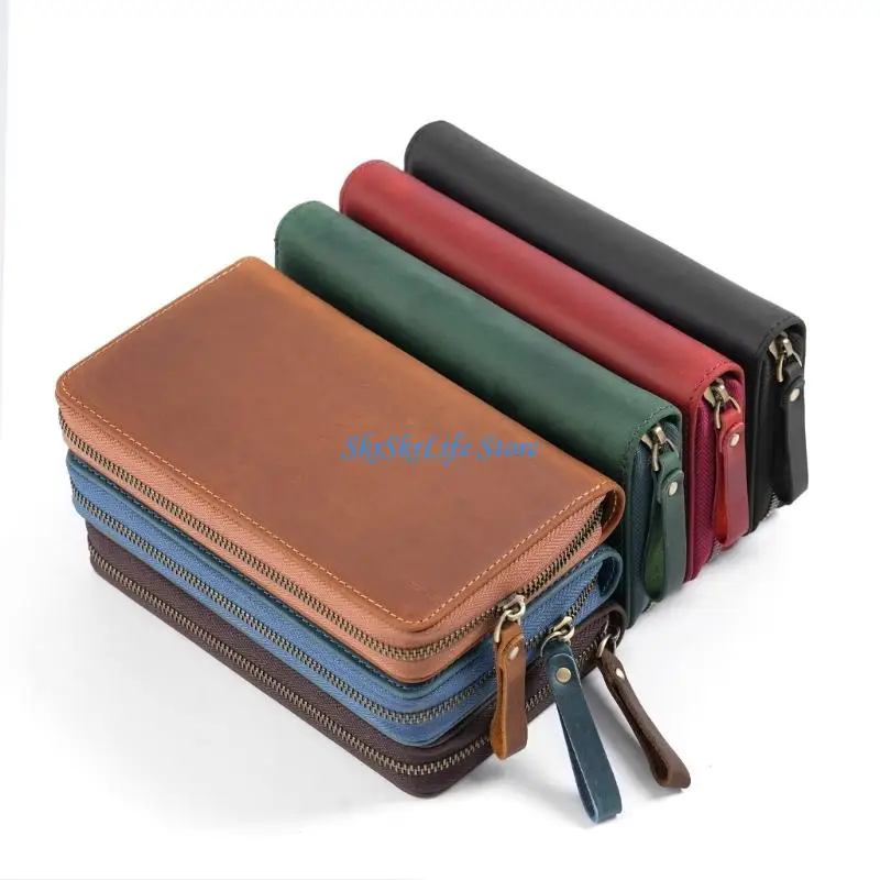 

E65E Zippered Leather Cover for 7.28x3.54In Pocket Notebook Field Notebook Zippered Leather Notebook Protector with Pen Slot