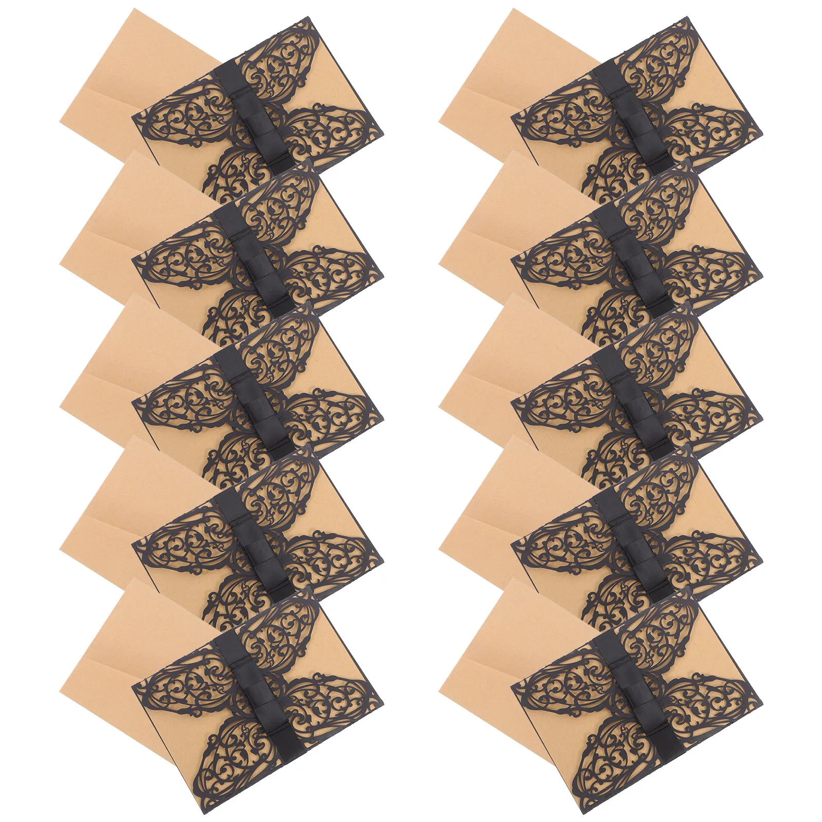 

10 Pcs Invitation Cards Hollow Out Floral Cut for Wedding Bridal Shower Halloween Parties Greeting Cards Modern Style Elegant