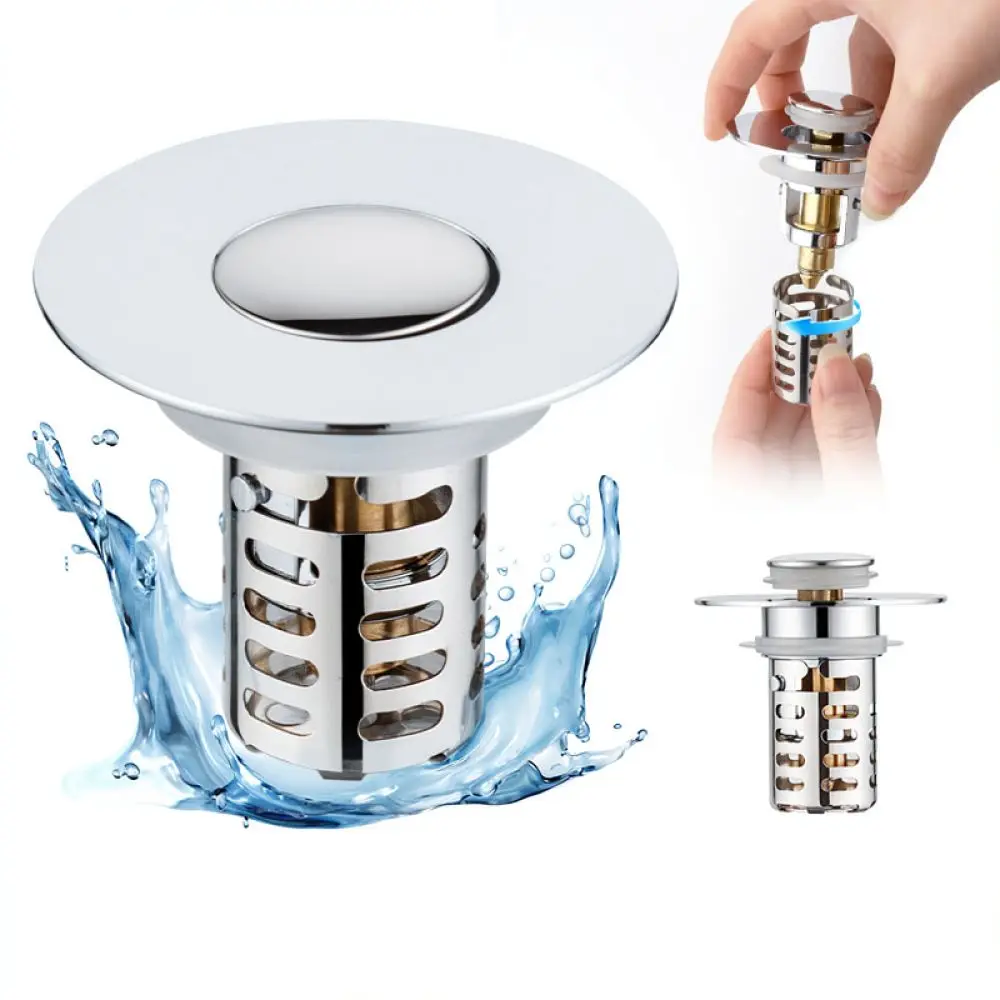Universal Bathroom Basin Sink Drain Pop Up Plug Filter Anti Clogging Hair Catcher Stainless Steel Copper Core Fitting