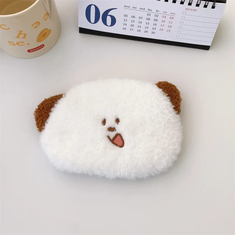 Cute Cartoon Bear Fluffy Zipper Coin Purse Keychain Kawaii Plush Mini Wallet Bag Card Case Key Storage Bag For Woman Girls