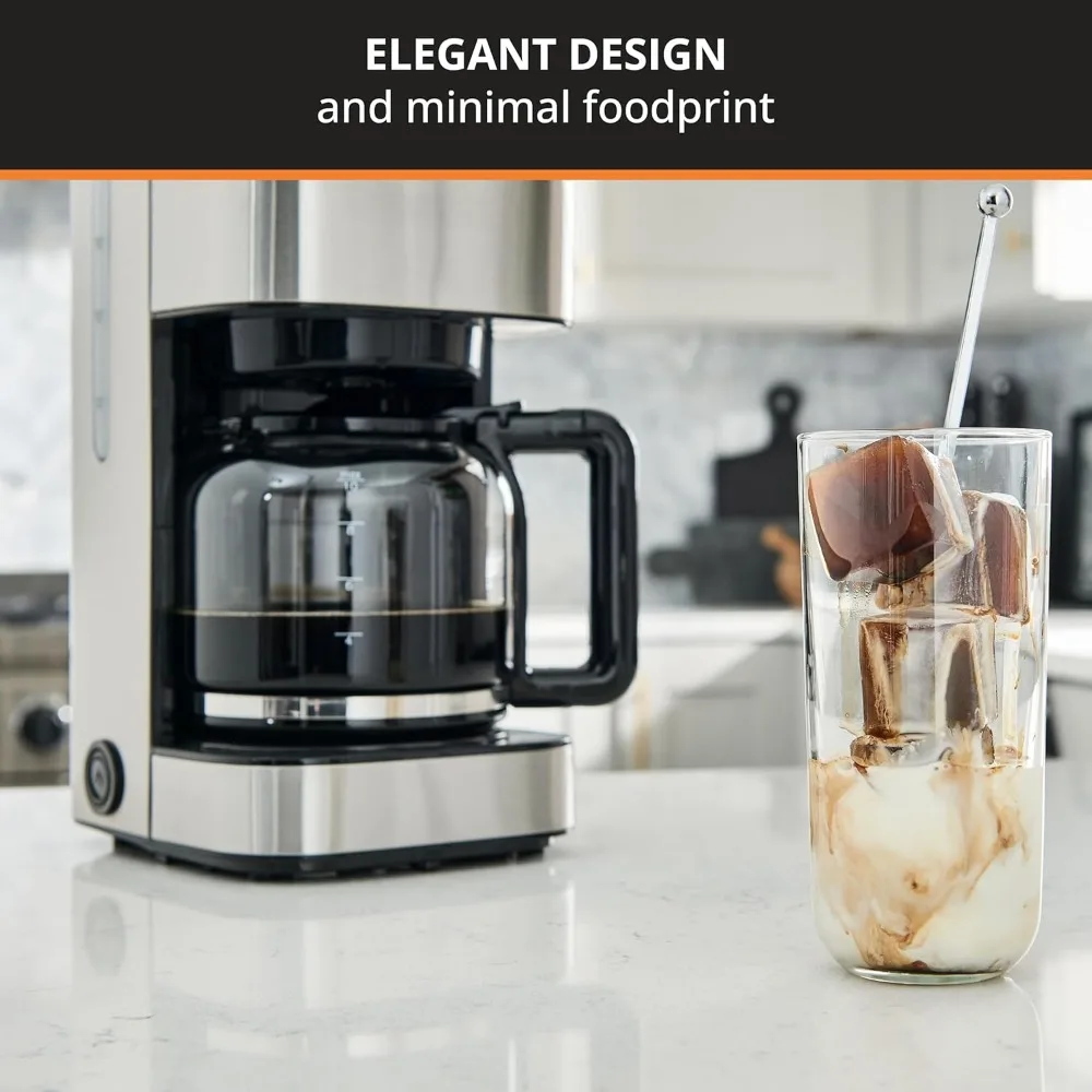 

Newer Model Drip Coffee Maker, 8.27"D x 6.65"W x 12.83"H, 10-Cup, Silver