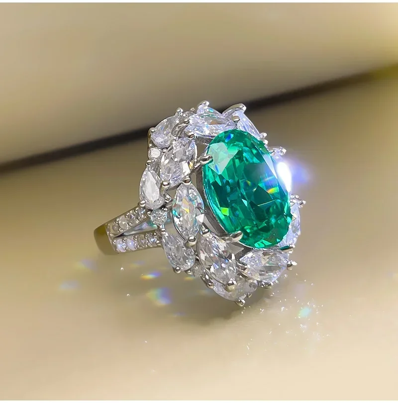 Desire Tourmaline Ring with Fashionable and Personalized 925 Silver Imported High Carbon Diamond Neon Green Crowd Design