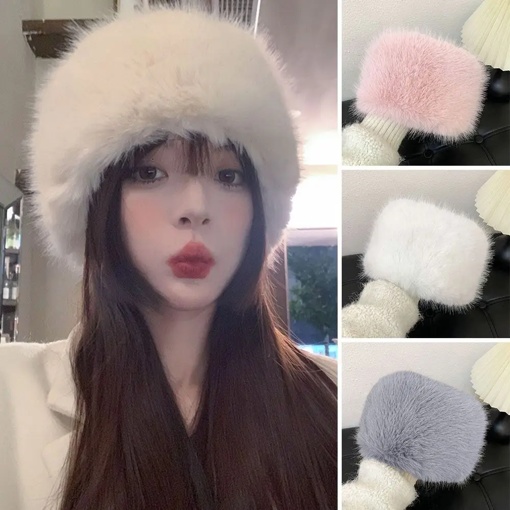 في الهواء الطلق فو الفراء أفخم قبعة دلو فروي الدافئة بنما قبعة الشتاء لينة قبعة واقية من الشمس النساء