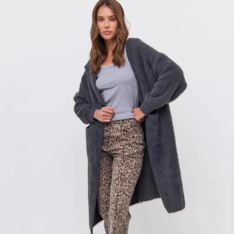 

2025 Autumn Winter New Women Long Hooded Loose Warm Coat Elegant Design Fashion Versatile Multiple Colors Available