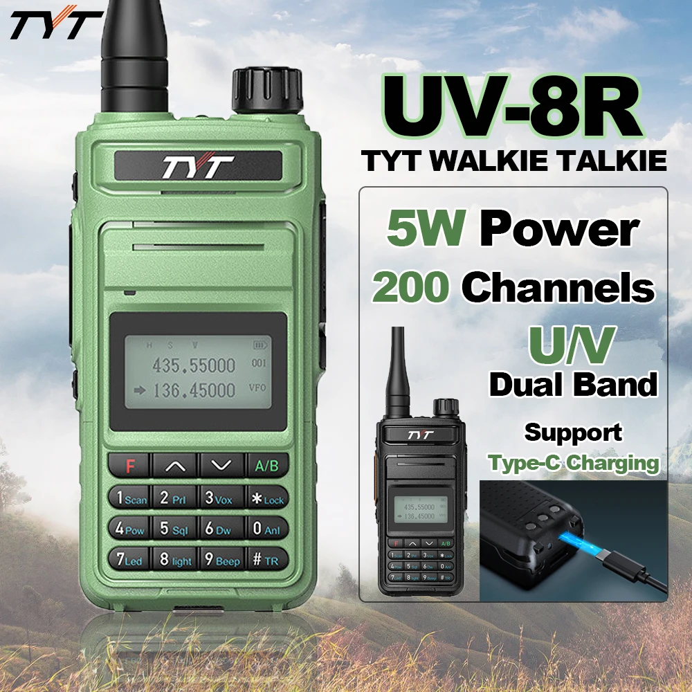 TYT UV-8R Walkie Talkie portabel 5W UV, radio komunikasi jarak jauh 200CH UV8R amatir Analog FM dua arah