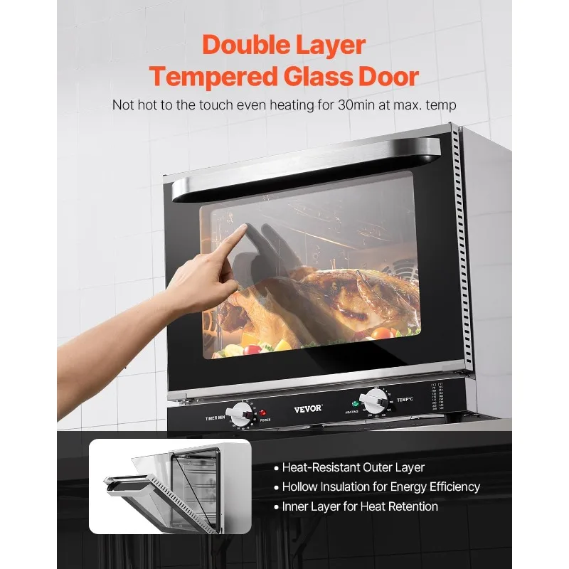 فرن كونترتوب تجاري من VEVOR، فرن تحميص سعة 66 لتر من 4 طبقات، أفران خبز كهربائية بقدرة 2800 وات مع باب من الزجاج المقسى
