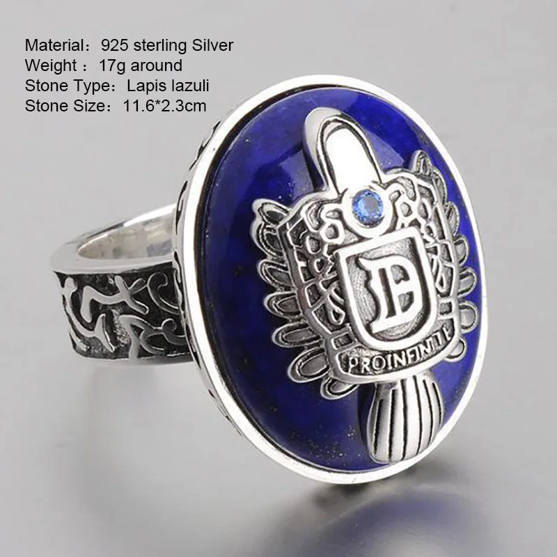 The Vampire Diaries Rings Real 925 Sterling Silver Damon Salvatore Ring Men\'s With Lapis Lazuli Natural Stone Customized Jewelry