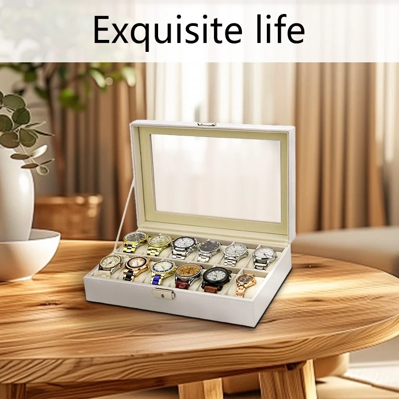 Watch display box white small fresh PU leather watch box 12-bit watch storage box counter