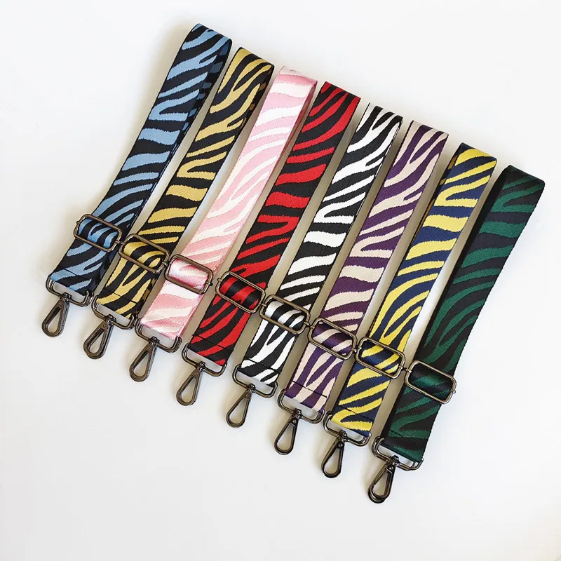 Creative Wide Canvas Webbing Colored Stripes Adjustable Shoulder Crossbody Long Strap Women's Bag Parts Accessories Broadband