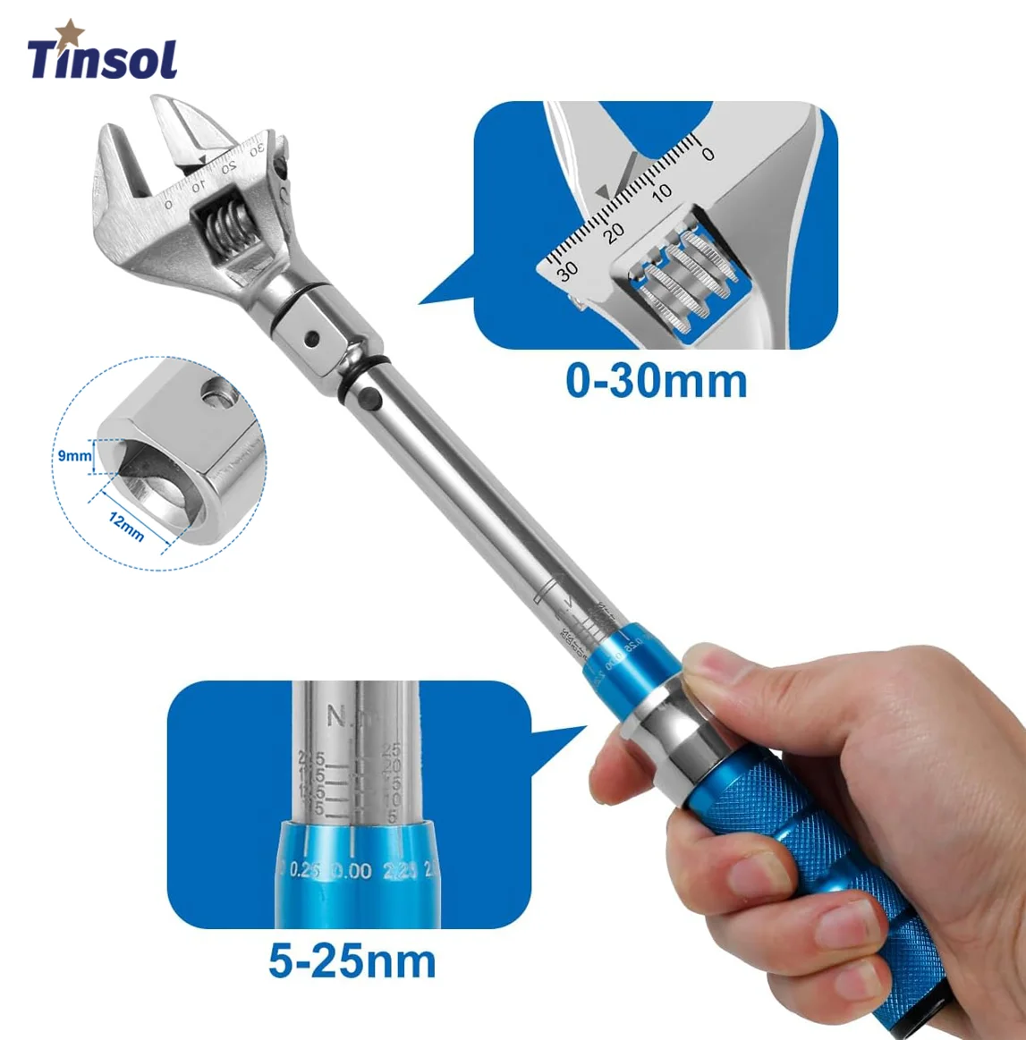 TINSOL 5-25 Nm Adjustable Digital Torque Wrench, Bicycle & Automotive Spark Plug Torque Preset Adjustable High-Precision Wrench