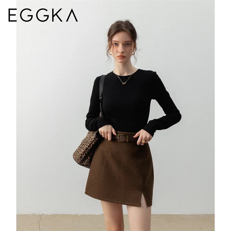 EGGKA Solid O-neck Long-sleeve Tops Women Autumn Winter Inner Fleece T-shirts Slim Underwear Korean Fashion Basic White T-shirt