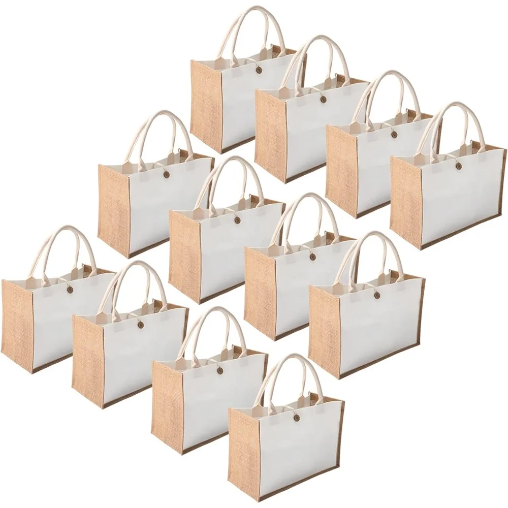 

Набор пляжной сумки из мешковины с пуговицами и ручкой для путешествий, продуктов, свадьбы, подружки невесты, покупок, поделок своими руками