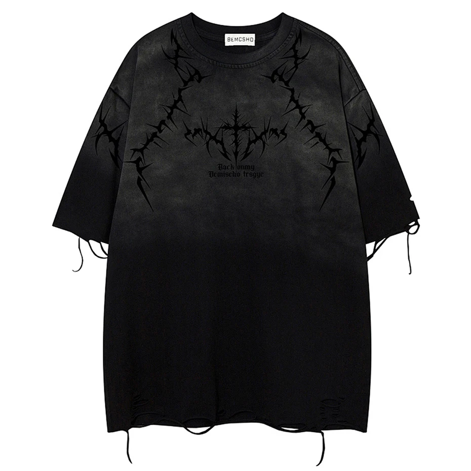 

Men's T-shirt Washed Rivet Camouflage Color Block Loose Oversized Summer Black Tshirts Casual Tee Tops