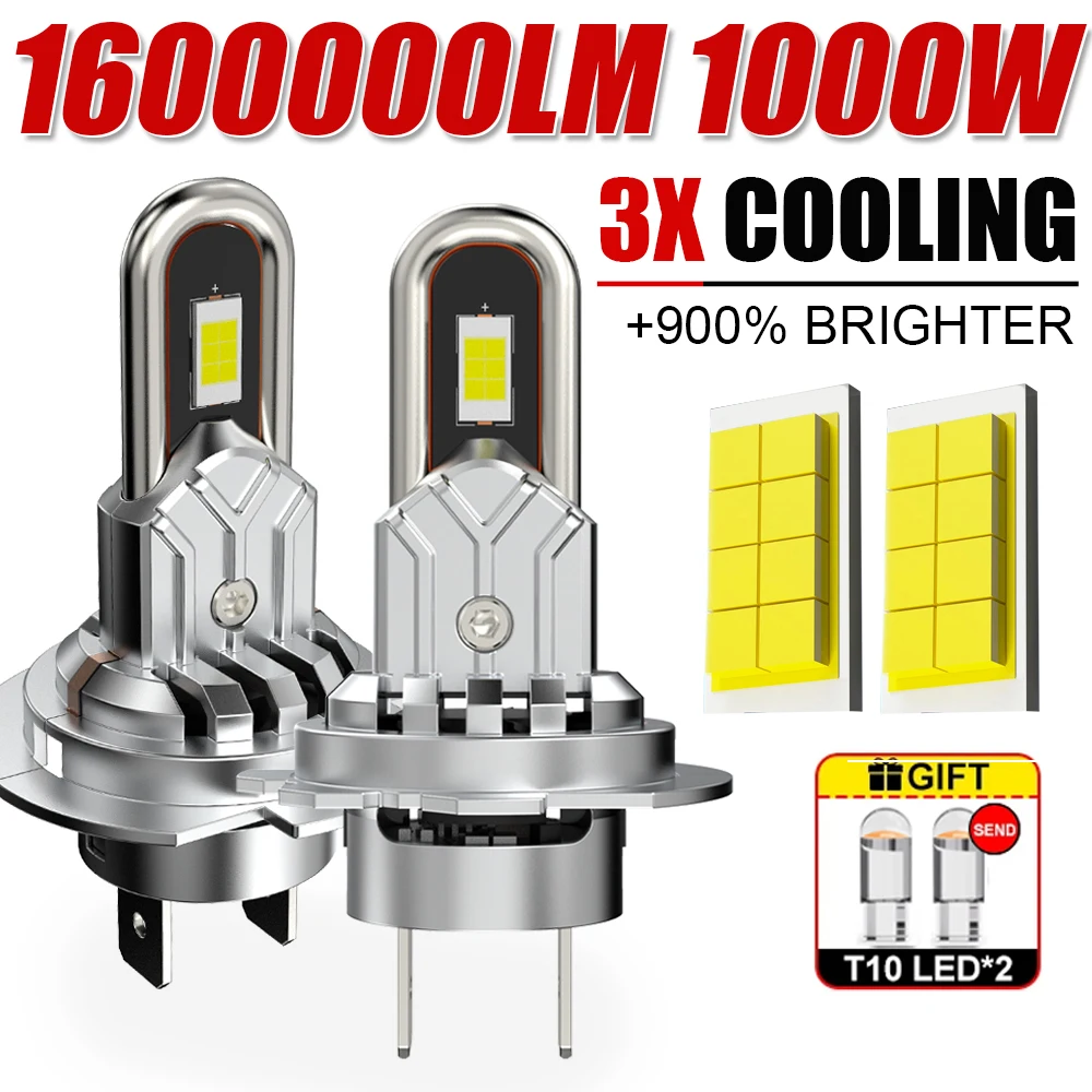 2 pçs turbo h7 led farol de feixe alto baixo canbus livre de erros farol do carro h7 led csp chip lâmpada condução automóvel 1600000lm