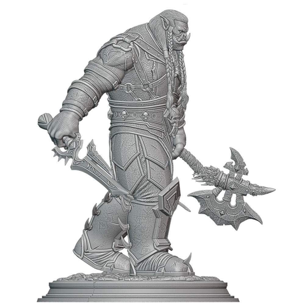 Medieval Tusked Brute Warrior Stone Platform Grey Model 1/24 Scale Resin Figure Kit Unassembled Unpainted GK 3D Print DIY Toys